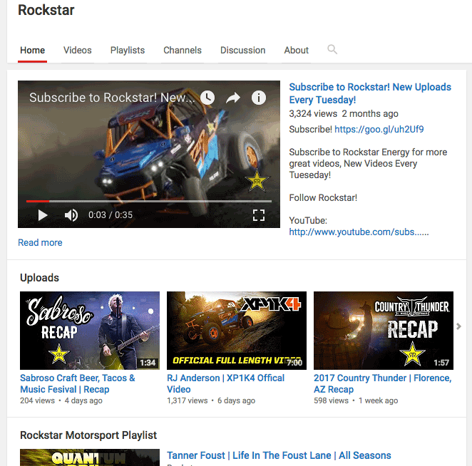 Rockstar YouTube home tab